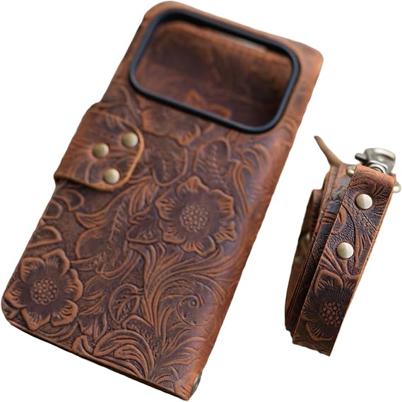 Handmade Genuine Leather Wallet Case for iPhone 17 Pro Max 17 air 16 Case for iPhone 15 Plus 15 pro 14 16e Cover with Wristlet Brown