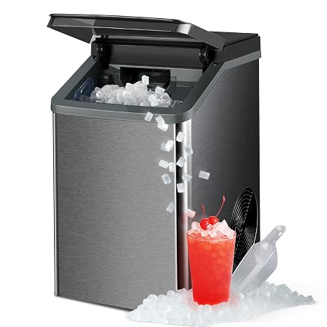 Gevi KNOVA Nugget Ice Maker Countertop, 40lbs/24H Portable Ice Machine Gray | Self-Cleaning, Stainless Steel,with Basket and Scoopfor Home Kitchen Office
