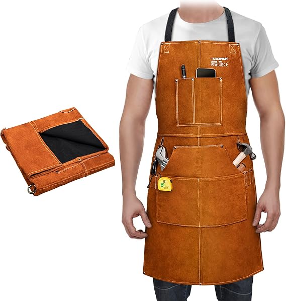 ARCCAPTAIN Leather Welding Apron, 24" x 36" FR Cowhide Blacksmith Aprons