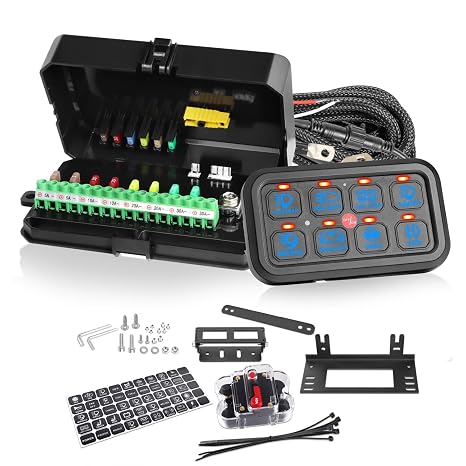 8 Gang Switch Panel, Nirider Dimmable Strobe Momentary Blue Switch Panel Universal Circuit Control System Button Switch Pod Touch Switch Box for Truck Wrangler 4Runner ATV UTV RZR Van Car Boat