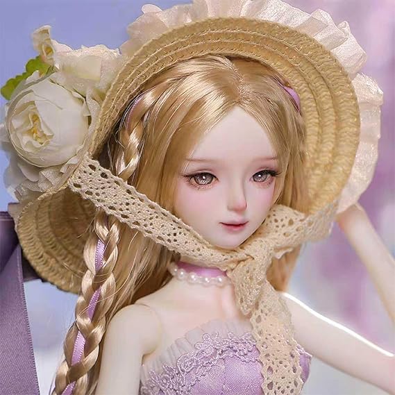 1/4 BJD Doll, Ball Jointed Doll Full Set Art Collection, Height 44cm/17.3inch, with Hat Clothes Set Blonde Wig White Shoes, Surprise Gift