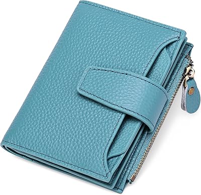 GOIACII Small Women Wallet Genuine Leather RFID Blocking Bifold Zipper Pocket Card Holder with ID Window