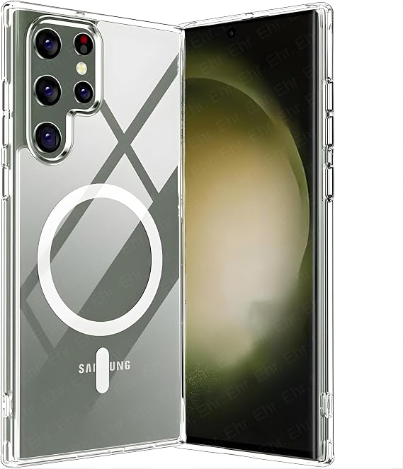 Ehr. Samsung Galaxy S24 Ultra Uyumlu Kamera Korumalı Magsafe Wireless Şarj Özellikli Sert Sararmaz Kristal Şeffaf Kılıf (Şeffaf, Samsung Galaxy S24 Ultra)