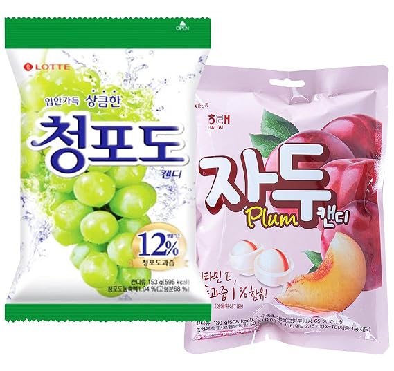Green Grape & Plum Hard Candy Duo Pack Juicy Fruity Treats, 5.40 oz + 4.59 oz (Each Pack)