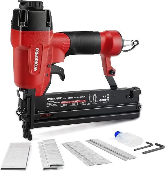 WORKPRO 2-in-1 Pneumatic Brad Nailer/Staple Gun, 18 GA
