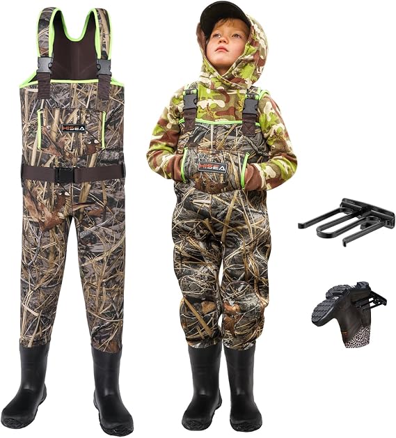 HISEA Kids Chest Waders for Children Waterproof 4.5mm Neoprene Youth Wader | for Boy Toddler Girls, for Fishing, with Boot Hanger