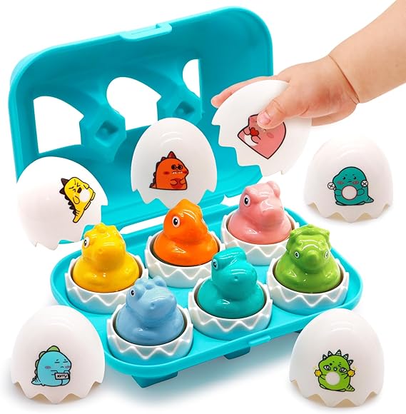 MOONTOY Dinosaur Egg Toys for Toddlers 1-3 Matching Game, Dino Eggs Montessori Toys for Babies 6-12 Month Baby Puzzles 12-18 Months Play Shape Sorter Sorting Sensory Gift Easter Basket Stuffers