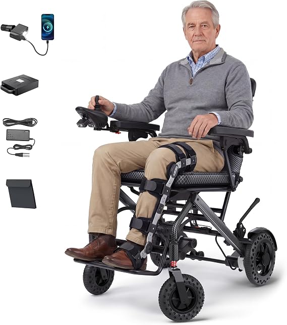 34lbs Lightweight Electric Wheelchair, Foldable Electric Wheelchair for Adults, Seniors, 360W Dual Motor Power Wheelchair 12.5 Miles for Travel, Park Hospital, 220 lbs Capacity-6Ah 18.5" Seat