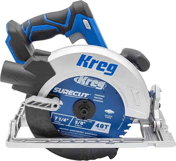 Kreg 20V Ionic Drive 7 1/4" Circular Saw - Powerful Brushless Motor & Built-In Safety Features - LED for Cutline Visibility - Integrated Dust Port Keeps Workspace Clean - Bare Tool - KPTCS725A