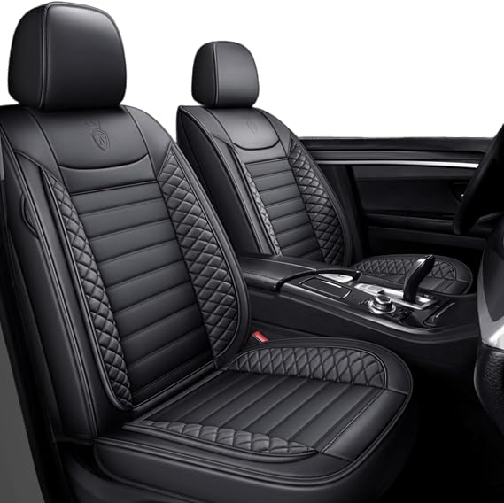 Custom Fit Waterproof Non-Slip PU Leather Car Seat Covers Set Compatible with Kia Seltos 2007-2023 2024 Automotive Seat Cushion Protector for Sedan SUV (Front 2 Seats,Black)
