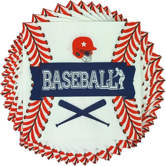 32pcs Baseball Napkins Disposable Decorative, Baseball Party Supplies for Sports Themed Party Birthday Decorations 6.5in