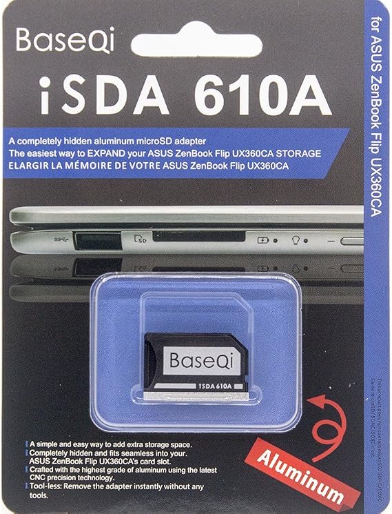 BASEQI Aluminum microSD Adapter for Asus ZenBook Flip ux360CA