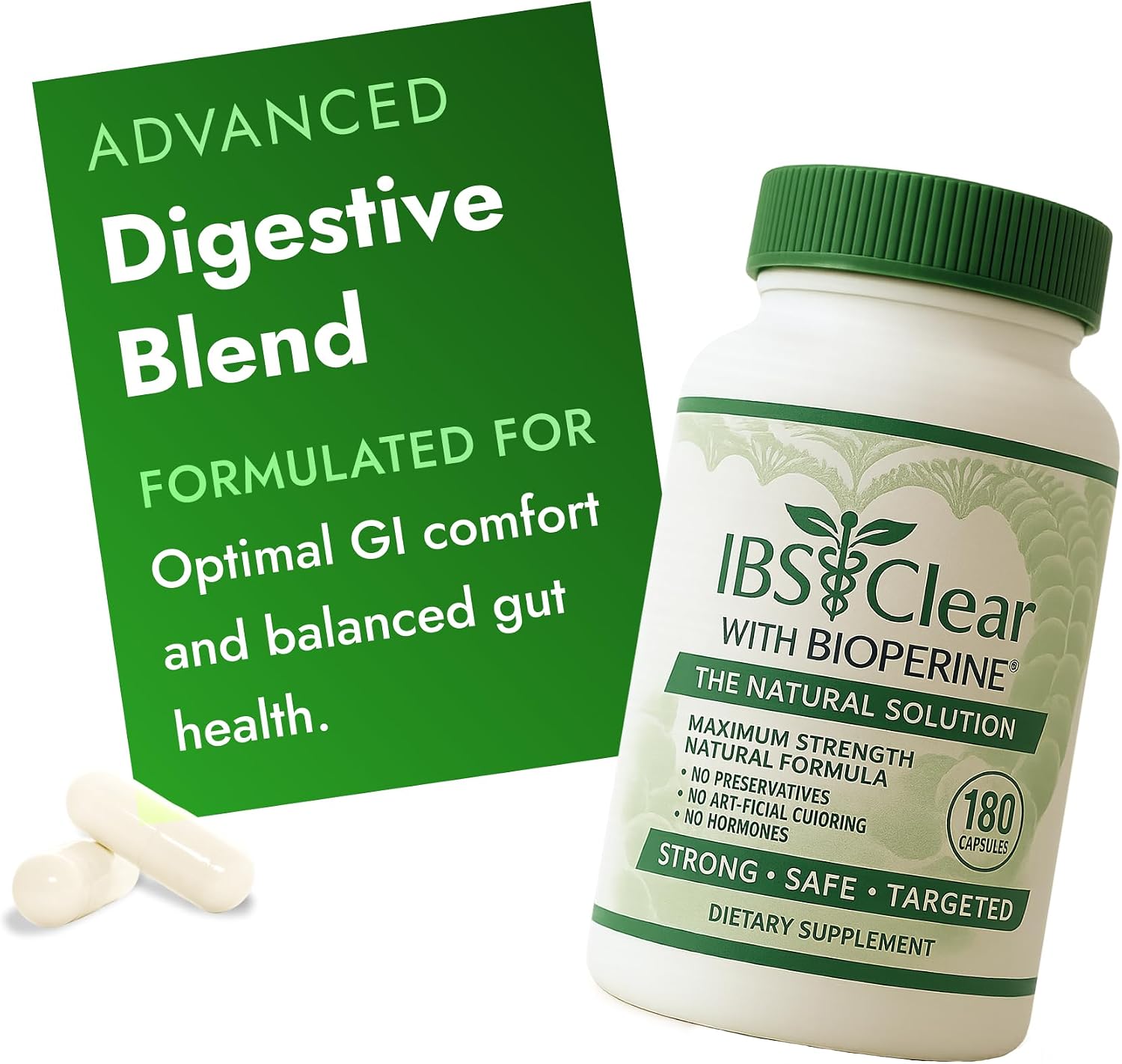 IBS Support - Vitamin D, Psyllium Husk, Fennel - 180 Capsules - 3 Month Supply