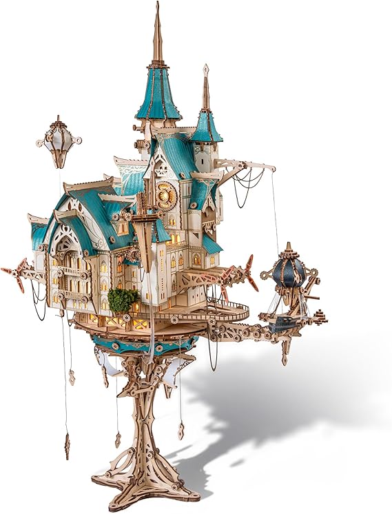 FUNPOLA 3D Wooden Puzzle Steam Castle Model Steampunk Baroque Floating Castle DIY Building Kit