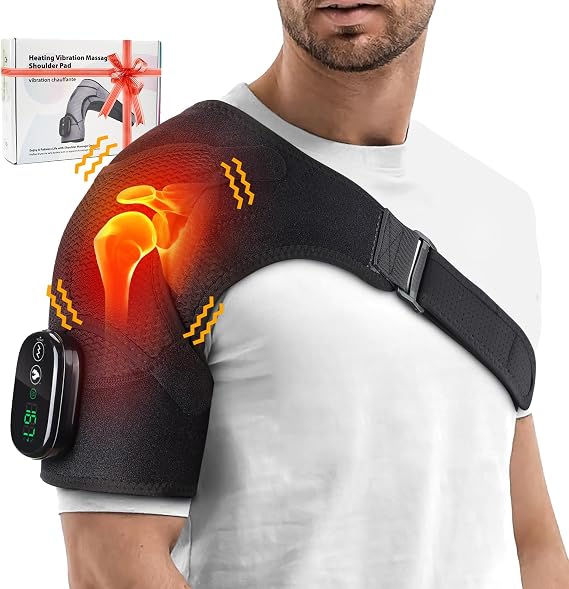 Cordless Shoulder Heating Pad & Massager with Vibration, Rechargeable