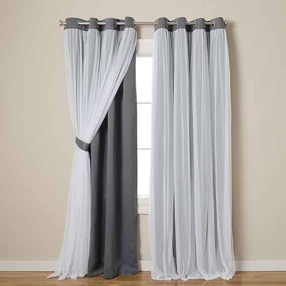 Exclusive Home Curtains Catarina perde, çok katmanlı, masif karartma perdesi ve tül yüzeyli yarı saydam pencere perdesi, 52 x 96 cm, siyah inci