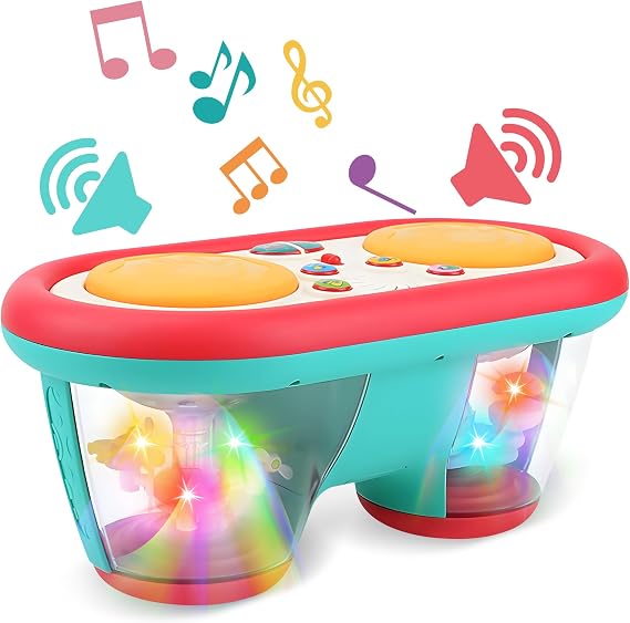 Musical Drum Toy for Children 12 Months and Up, Learning Activity Toy with Rotating Lights and Music, Birthday Gift for Boys and Girls