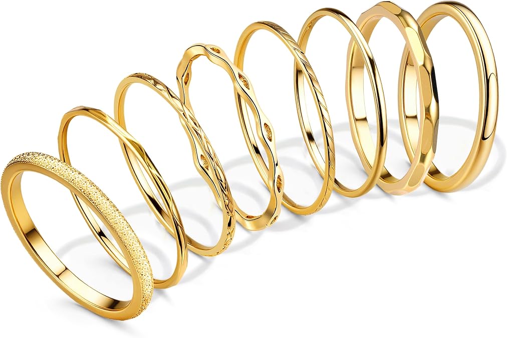 YADOCA 8Pcs Thin Gold Silver Rings Stackable Rings for Women Non Tarnish