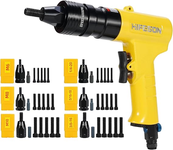 Pneumatic Rivet Nut Gun with Self-Locking Head Gun,Quick-Change 1/4 & 5/16 & 3/8 & M6 & M8 & M10 & Mandrels,Industrial Grade Adjustable Speed Rivet nut Tool...