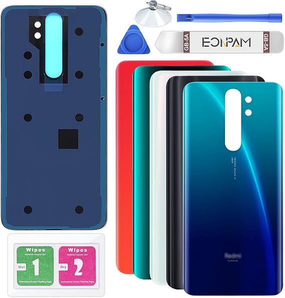 Back Cover Glass for Xiaomi Redmi Note 8 Pro Blue | Original quality back glass replacement rear glass battery cover back cover replacement with repair kit.