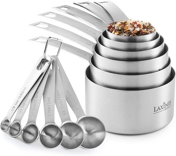Stainless Steel Measuring Cups and Spoons Set, Heavy Duty 12 pcs set, 6 Measuring cups and 6 Measuring Spoons (1)