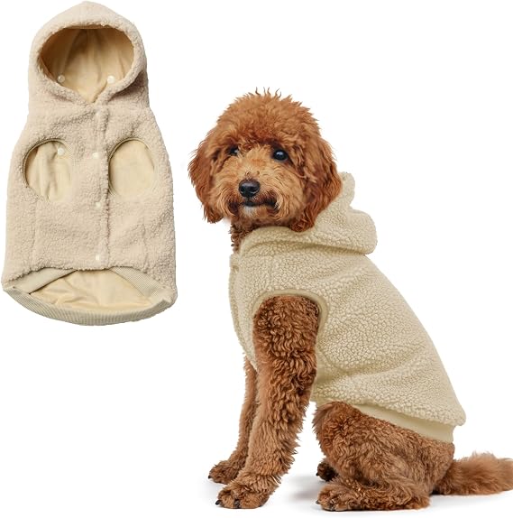 Spark Paws Dog Sweater, Sherpa Jacket, Warm Hoodie - Beige - 2XL