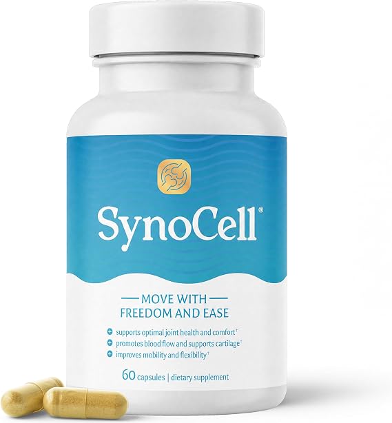 Synocell Joint Support with ASU, Quercetin, Boswellia & Hyaluronic Acid | Daily joint support supplement for women & men, for mobility, flexibility, cartilage support & comfort.1-pack, 60 capsules.