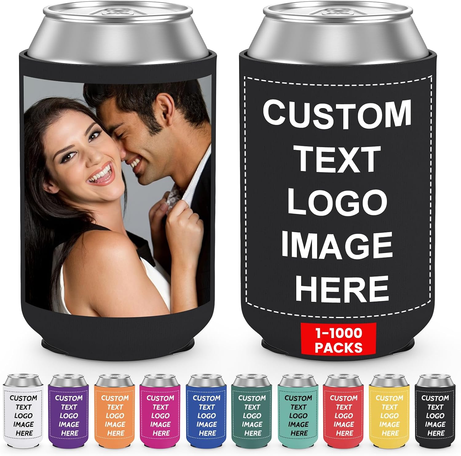 Custom Can Coolers Sleeves Bulk 1-1000pcs Personalized Collapsible Insulated Can Cooler Drink Holder with Logo Image Text for Anniversary Wedding Birthday Party Fishing Picnics