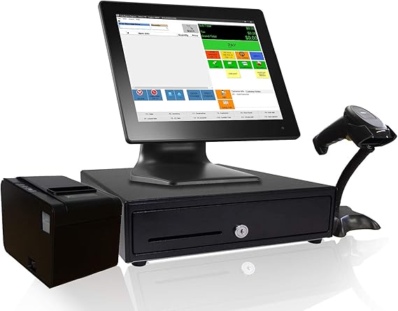 Retail Point of Sale System - Includes Touchscreen PC, POS Software (CRE), Receipt Printer, Barcode Scanner, Cash Register Drawer, and Dot Matrix Rear Customer Display