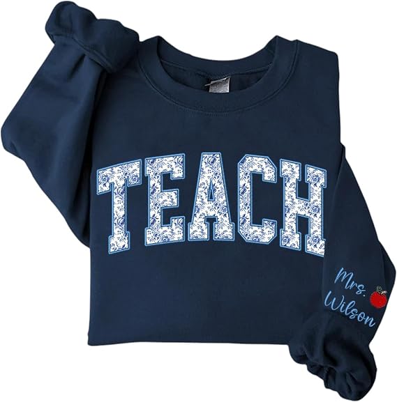 Personalized Floral Embroidered Teacher Sweatshirt, Back to School Gift for Educators, Teacher Appreciation Pullover