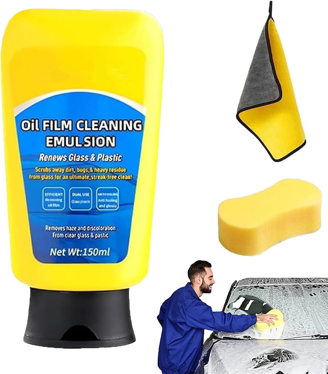 Oil Film Cleaning Emulsion, Soapami Oil Film Cleaner, Automotive Oil Film Cleaning Emulsion Renews Glass & Plastic, Car Windows Quick Effect Coating Agent for Home and Auto Cleaning (*1)