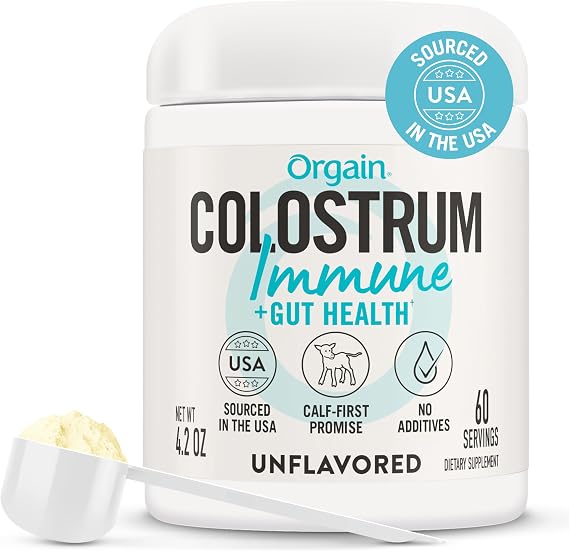 Orgain Bovine Colostrum Powder, Immune Support + Gut Health, Gluten Free, No Additives, Sourced in the US, Calf First Promise, iGen Certified,
