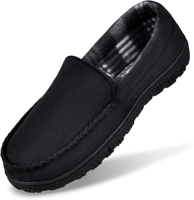 MIXIN Men's Cozy Moccasin Slippers Anti-Skid Slip On House Slippers with Comfy Memory Foam