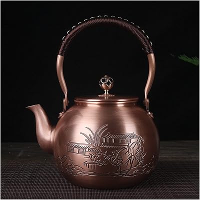 Electric Kettles for Boiling Water 1600ML Antique Pure Copper Tea Kettle Teapot Health Boiling Water Pot Handmade Carved Tea Pot Red Copper Tea Set for Coffee and Tea Style 13