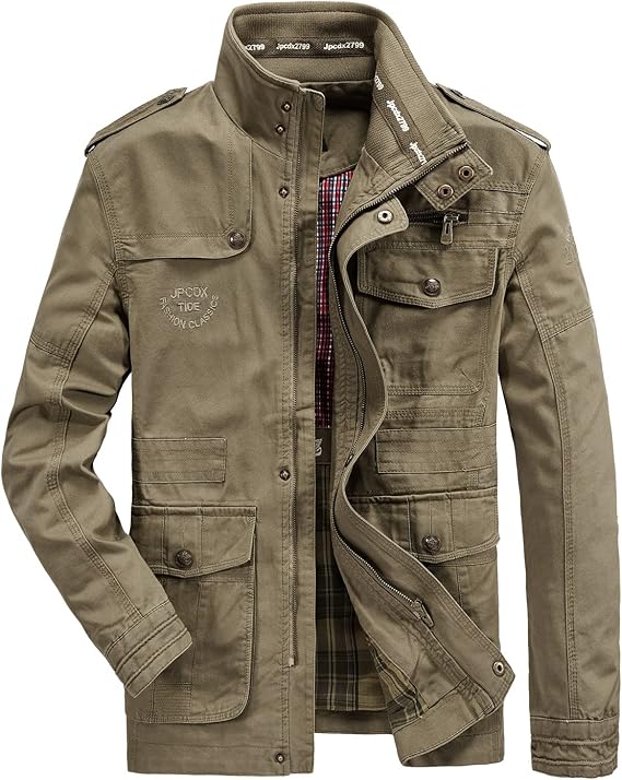Men's Classic Jacket Pure Cotton Military Jacket Multi-Pocket Casual Coat