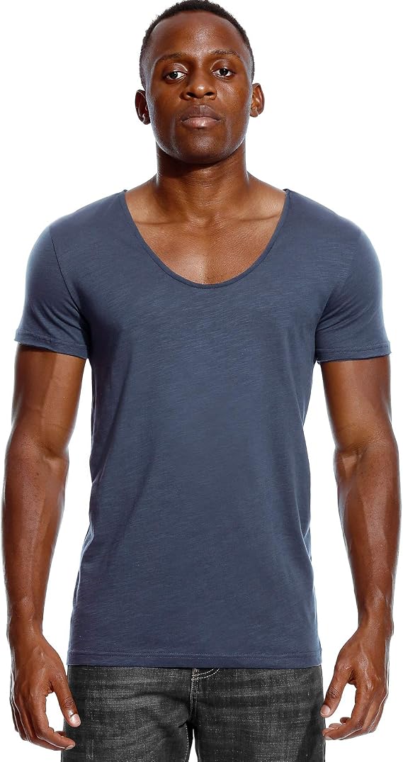 Deep V Neck T Shirt for Men Low Cut Scoop Tee Invisible Tshirt Vee Top