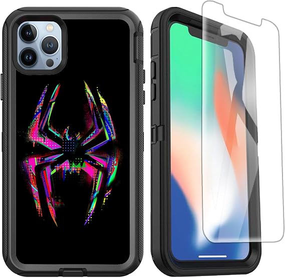 Compatible for iPhone 13 Pro Case with Screen Protector, Spider Cool Full Body Heavy Duty iPhone 13 Pro Case for Boys Men Black Shockproof 3-Layer Protective Case