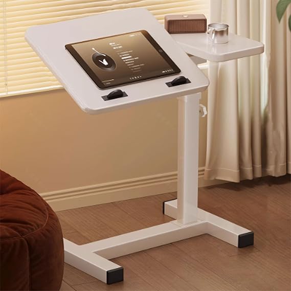 Height Adjustable Overbed Bedside Table with Wheels, Foldable Over Bed Table with Tilt Top, Cross-Bed Computer Desk, Mobile Standing Desk for Bedroom Work(White)