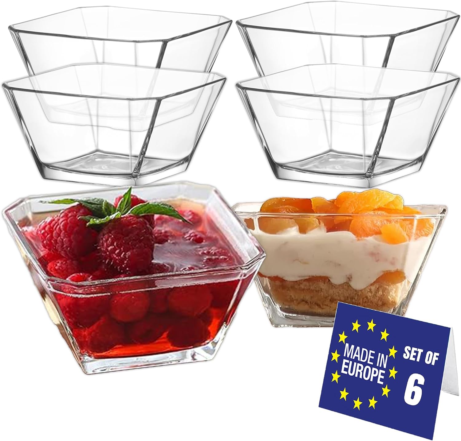 Nordic Schiller Microwave Safe Glass Dessert Bowls Set of 6, 300 ml, 100% Lead Free Stackable Glass Bowls, Salad Bowls, Pudding Bowls, Glass Dessert Dishes, Glass Fruit Bowls, Sauce Bowls, Side Bowls