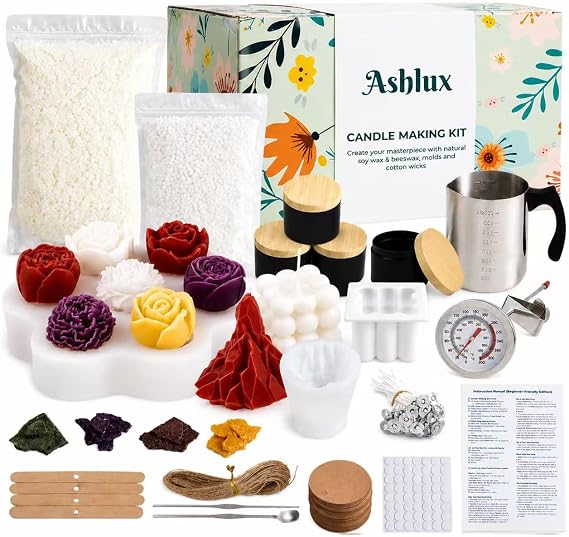 Ashlux Premium Candle Making Kit for Adults, 2lb Soy & Beeswax Flakes Set