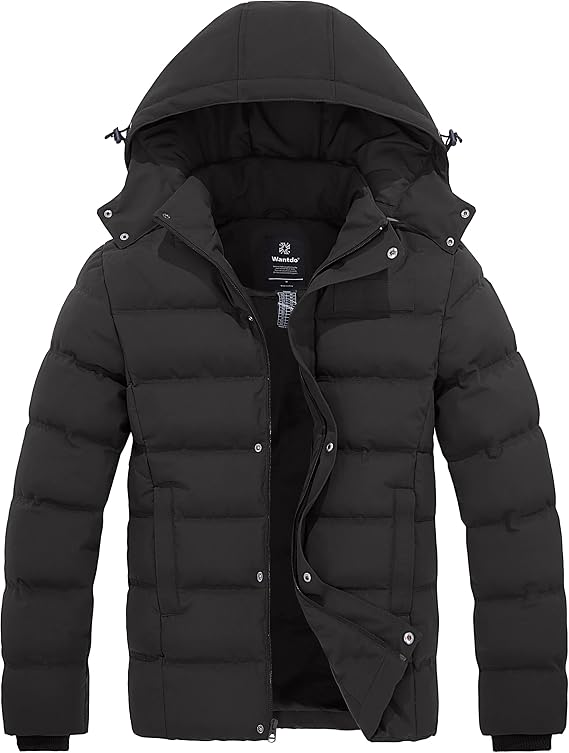 wantdo Men's Puffer Jacket Warm Winter Coat Waterproof Hooded Winter Jacket | Warm Recycled Fabric, Windproof Removable Hood, 10000mm Waterproof, for Daily, Outdoor Work, Ski, Regular and Big Size