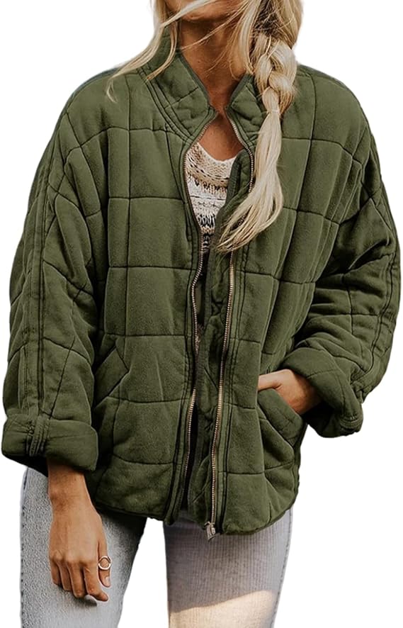 Quileted Jackets for Women Lightweight Jacket Cropped Casual Warm Winter Coats Bomber Puffer Jacket with Pockets