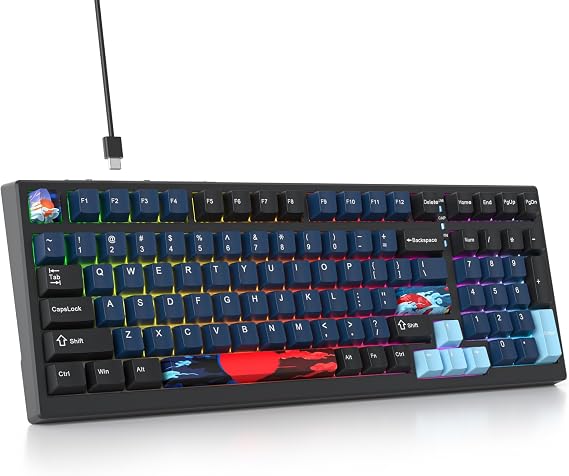 Wired Creamy Gaming Keyboard with Number Pad, 96% Hot-swappable Mechanical Keyboard, Full Layout Keyboard Gasket Mounted with Custom White Switch(Blue)