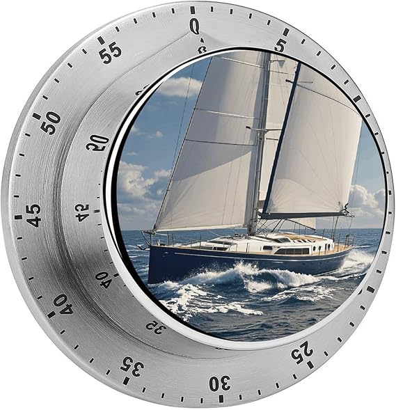 Nautical Sailboat Timer Stainless Digital Visual Timer Exquisite Mechanical Countdown Time Management Tools with Silent Operation Timer for Kitchen Office Classroom