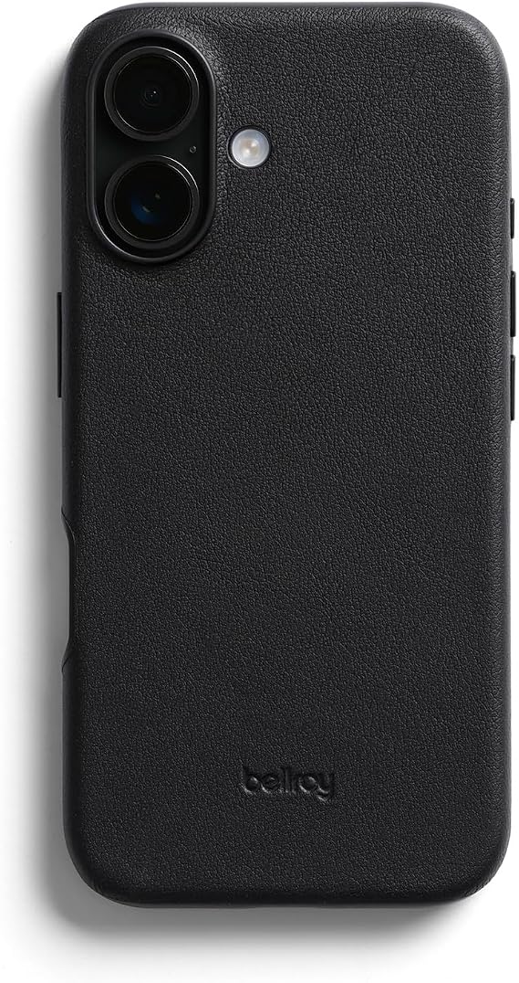Bellroy Phone Case, Slim Leather Cover, Compatible with iPhone 16 - Black | Slim leather phone case for iPhone 16 with a soft microfiber lining  access to buttons and ports