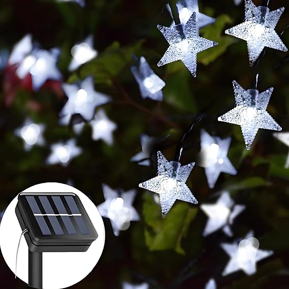 FANSIR Solar Garden Lights, 50 LED Star Fairy Lights Outdoor Waterproof Solar String Light Led Star 8 Modes 23ft Decorative Light for Garden Patio Yard Home Wedding Party, Cool White