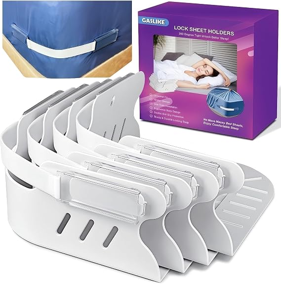 Lock Bed Sheet Holders with Anti-Slip Pads for Corners, 4Pcs Secure Bed Sheets Firmly in Place, Heavy Duty Bed Sheet Holder Straps for No More Loose Sheets, Easy Installation for All Mattress