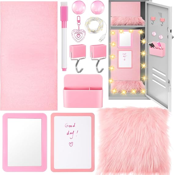 Wonderjune 12 Pcs School Locker Accessories Kit, Classic, Pink