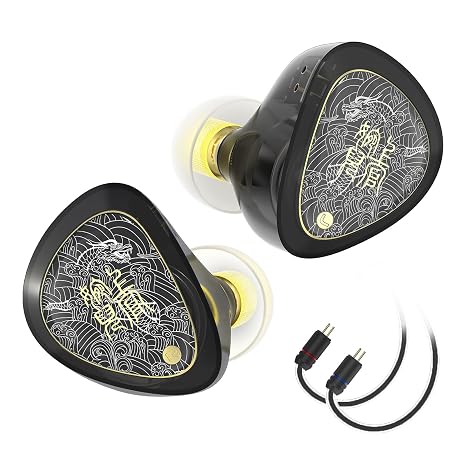 TANGZU Wan’er II S.G 2nd Gen IEM with PET Diaphragm 10mm Dynamic Driver Earbuds, Flat 2pin Detachable OFC Silver Plated Upgrade Cable in-Ear Monitors Earphone (Black, 4.4mm, No mic)