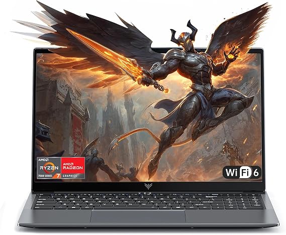KAIGERR 2026 New Light Gaming Laptop, 16.0inch Laptop Computer with AMD Ryzen 7 7730U(8C/16T, Up to 4.5GHz), 16GB RAM 512GB NVMe SSD, Radeon RX Vega 8 Graphics,WiFi 6
